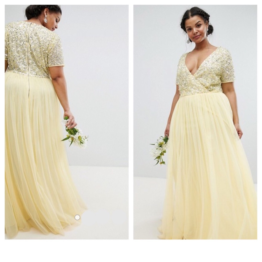 COPY - ASOS curve maya short sleeve yellow sequin dress